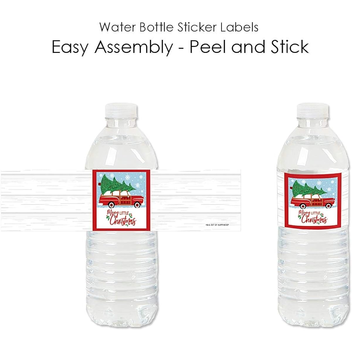 Big Dot of Happiness Merry Little Christmas Tree - Red Car Christmas Party Water Bottle Stickers Labels - Set of 20