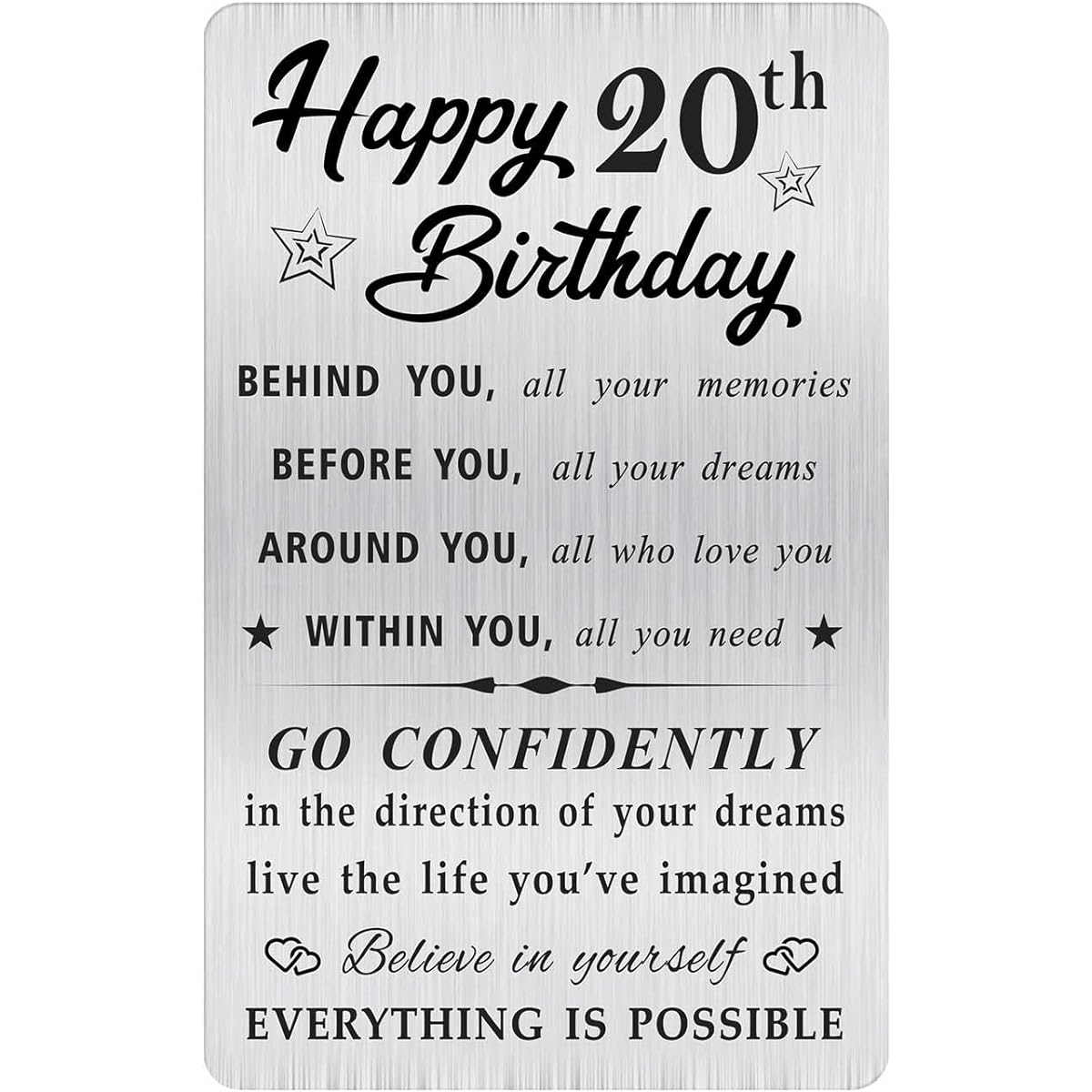 MOQIYXL Happy 20th Birthday Card Men Women Small Engraved Wallet Card 20th Birthday Gift