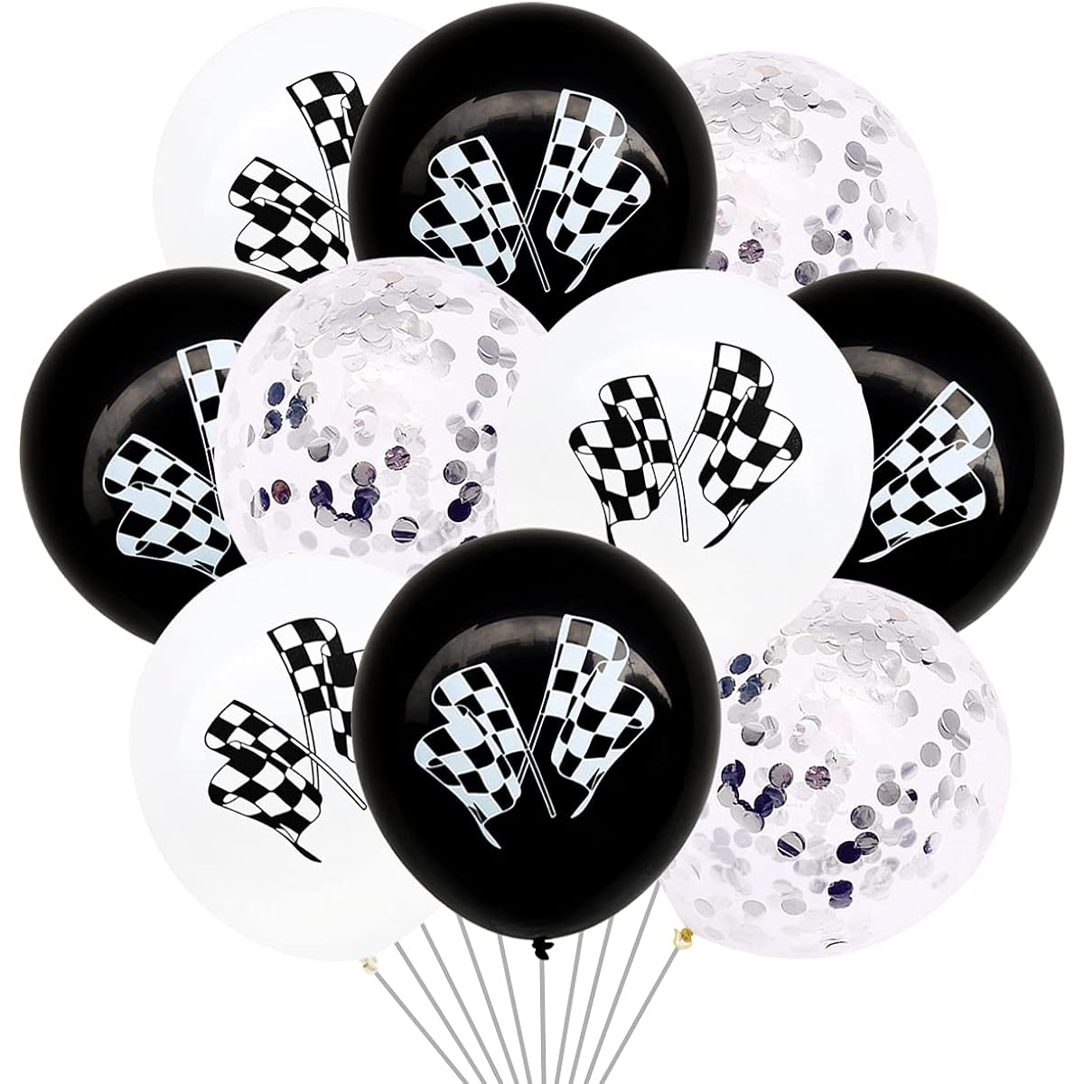 30pcs Checkered Race Car Latex Balloons Racing Car Theme Black & White Flag Balloons Confetti Balloons for Kids Boys Birthday Party 12inch