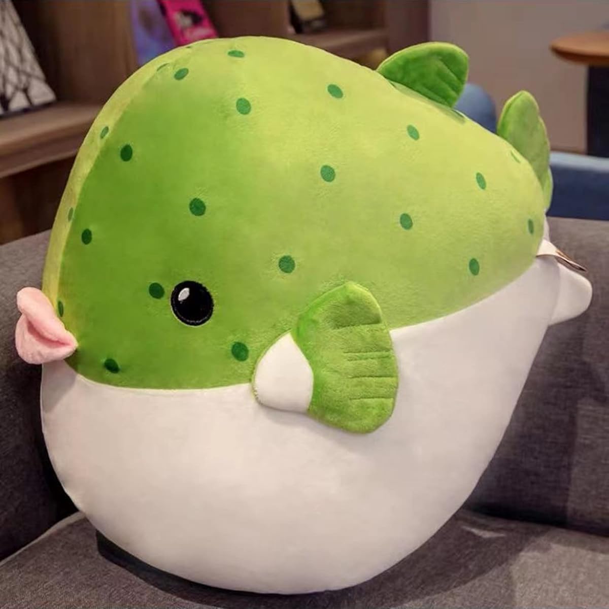 Little Heart Artificial Puffer Fish Plush Toy 11.8 Inch Green Super Cute Soft Realistic Puffer Fish Stuffed Animal for Kids Christmas Home Decor Throw Pillow