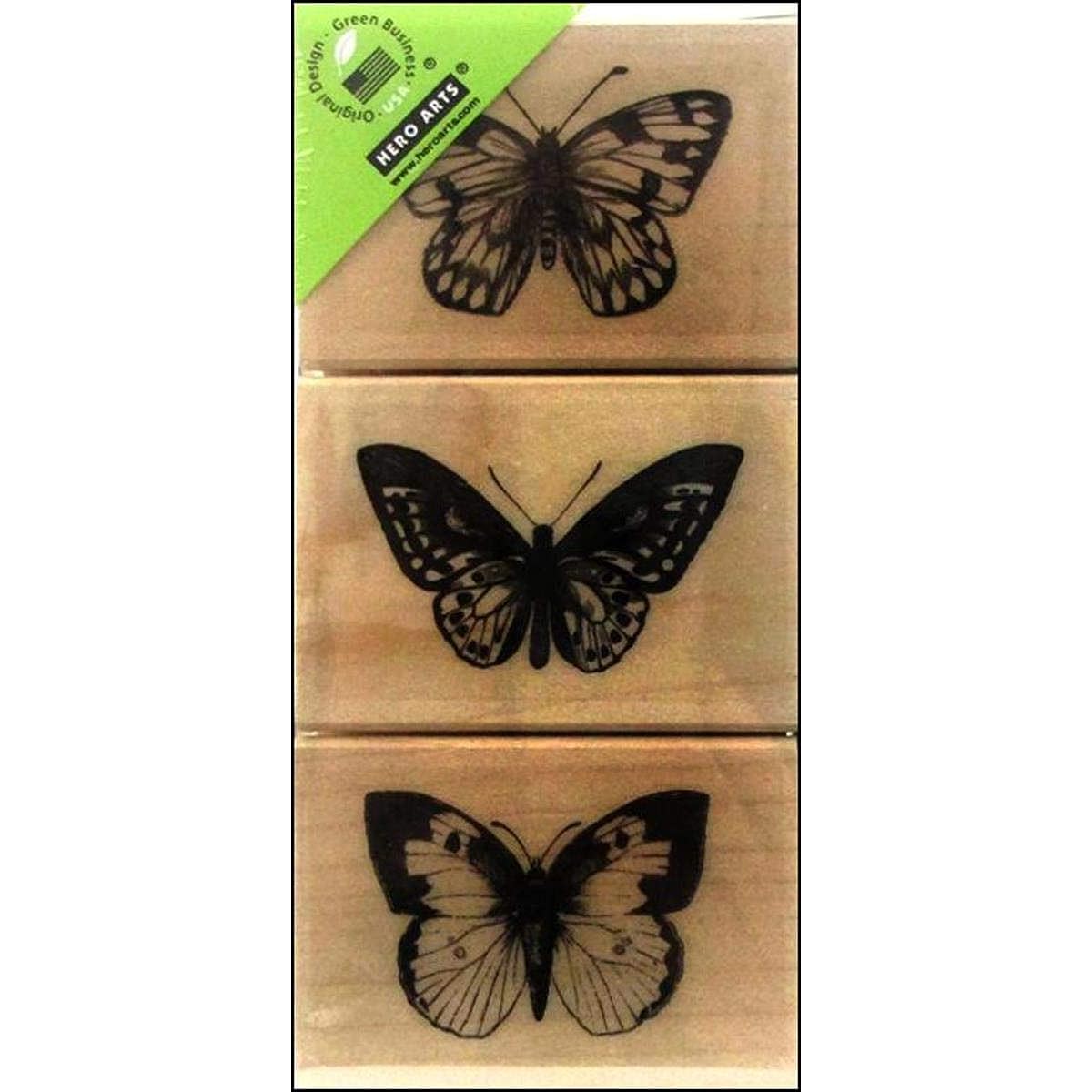 Hero Arts Woodblock Stamps, Set of 3 Artistic Butterflies