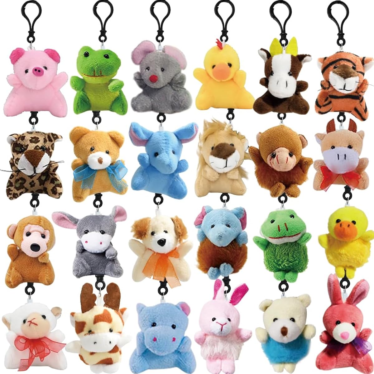 CAMIRUS Mini Animal Plush Toy Set, 24 Pack Cute Animal Assortment Keychain Toys, Small Stuffed Animal Set, Gifts for Kids, Christmas Stocking Stuffers, Easter Egg Fillers, Valentines Classroom Giveaways