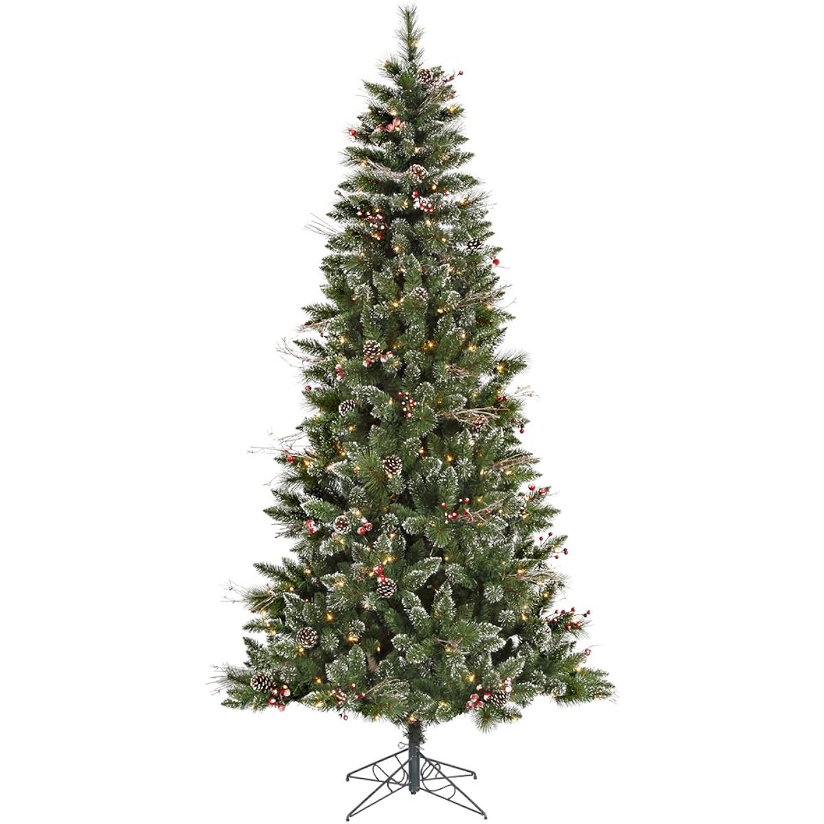 Vickerman 6ft Snow Chip Pine and Berry Artificial Christmas Tree with Clear Duralight Lights for Seasonal Indoor Home Decor