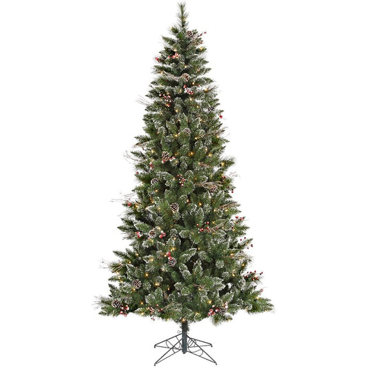 Vickerman 6ft Snow Chip Pine and Berry Artificial Christmas Tree with Clear Duralight Lights for Seasonal Indoor Home Decor