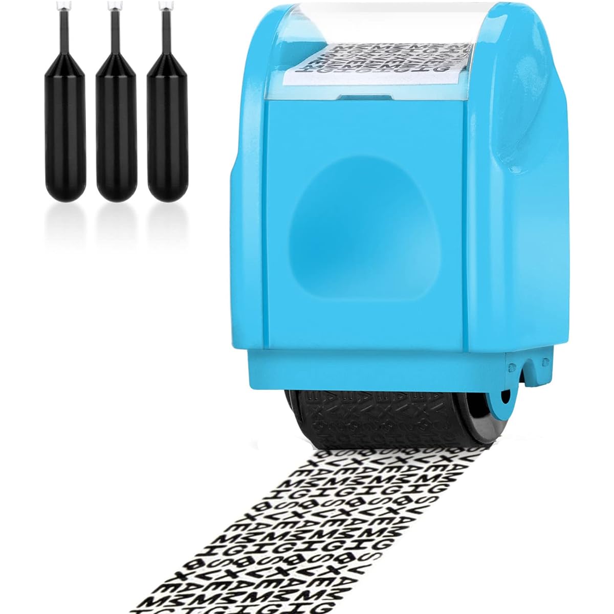 Identity Theft Stamp Identity Guard Roller Stamp Wide Rolling Security Stamp，Secure Confidential ID Blackout Security, Anti Theft and Privacy Safety (Small Size (Blue+3 Refills))