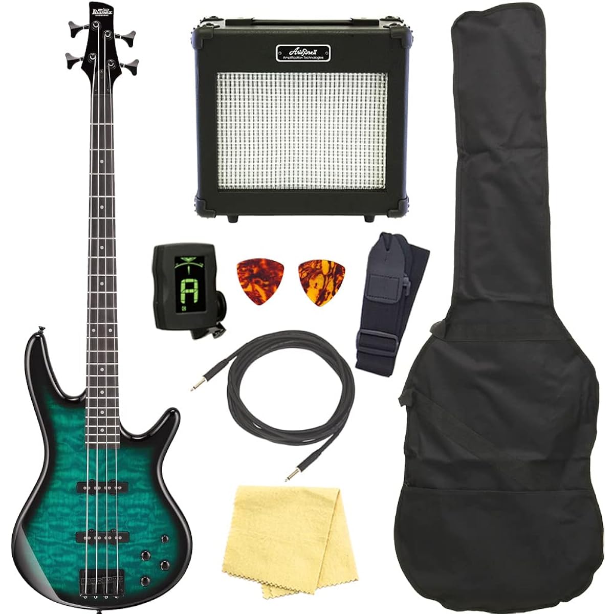 Ibanez GSR280QA TMS 4-string electric bass guitar for beginners, basic 8-piece set