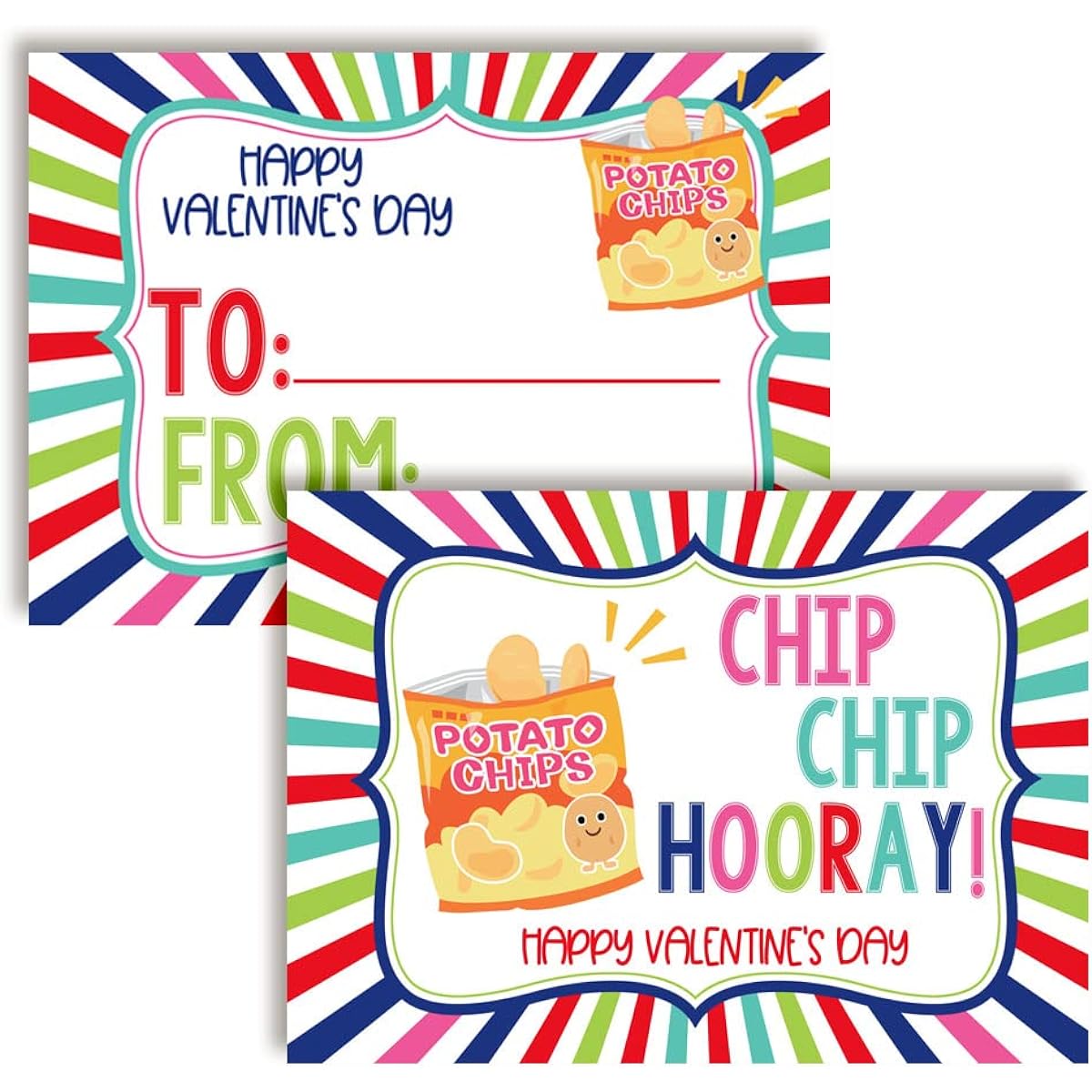 Amanda Creation Valentine Potato Chip Theme Valentine's Day Exchange Cards for Gifts to Friends and Classmates, 30 3.5" x 5" Fill-in Cards (No Envelopes)