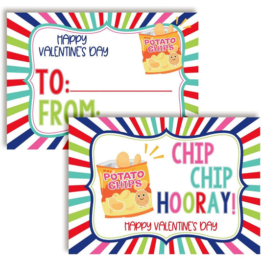 Amanda Creation Valentine Potato Chip Theme Valentine's Day Exchange Cards for Gifts to Friends and Classmates, 30 3.5" x 5" Fill-in Cards (No Envelopes)