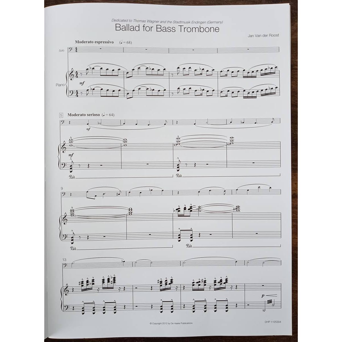 Bass Trombone Sheet Music Jan van der Roost: Ballade for Bass Trombone Bass Trombone & Piano