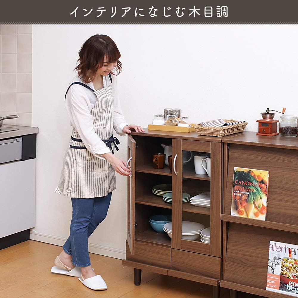 Iris Ohyama Cupboard for Single Living Mini Slim Wood Grain with Drawer Adjustable Shelf Width 60 x Depth 42.3 x Height 93.7cm Off White KPB-9360