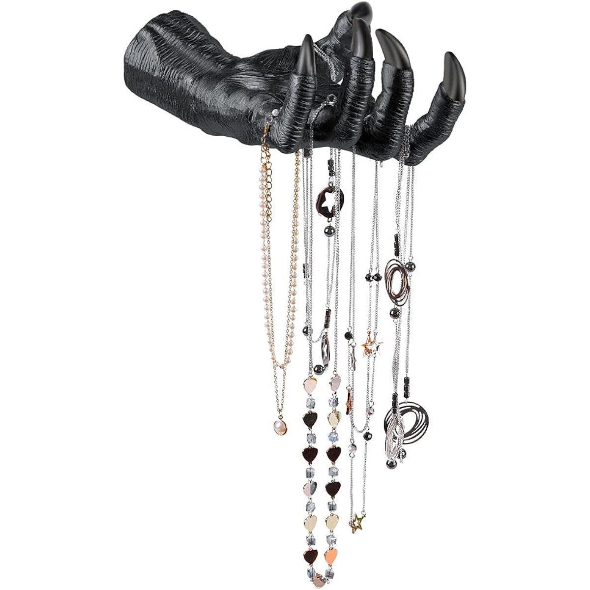 URMAGIC Witch Hand Wall Hanger Decor, Halloween Wall Hanging Decorations 8.5x5.3inch Witch Hand Wall Hook Sculpture, Resin Witch Bracelet Hand Holder Jewelry Display Rack Black Witch Hand Statue