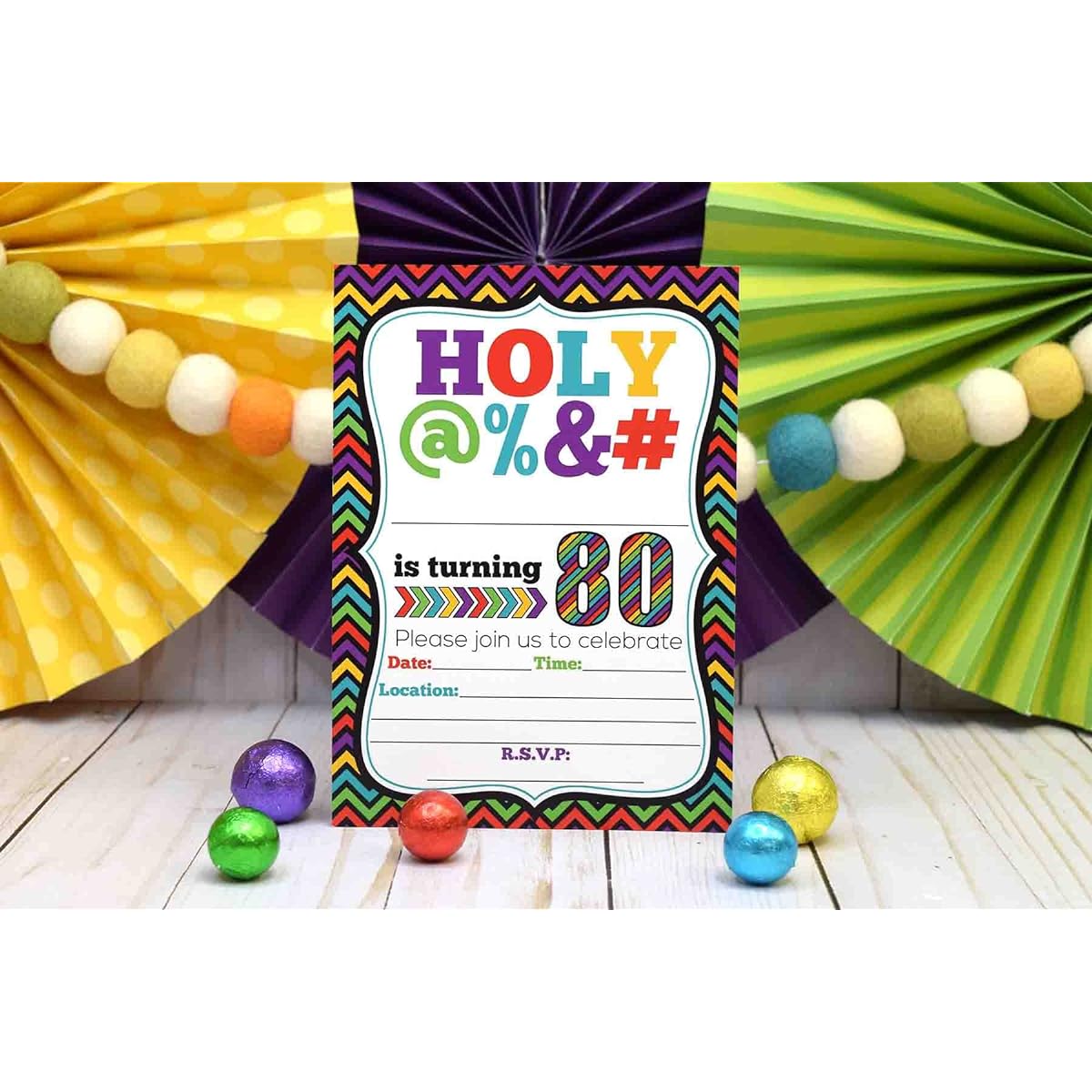 Holy @% 80th Birthday Party Invitation, Funny 5"x7" Fill in Birthday Card with 10 Milestone White Envelope by Amandacreation