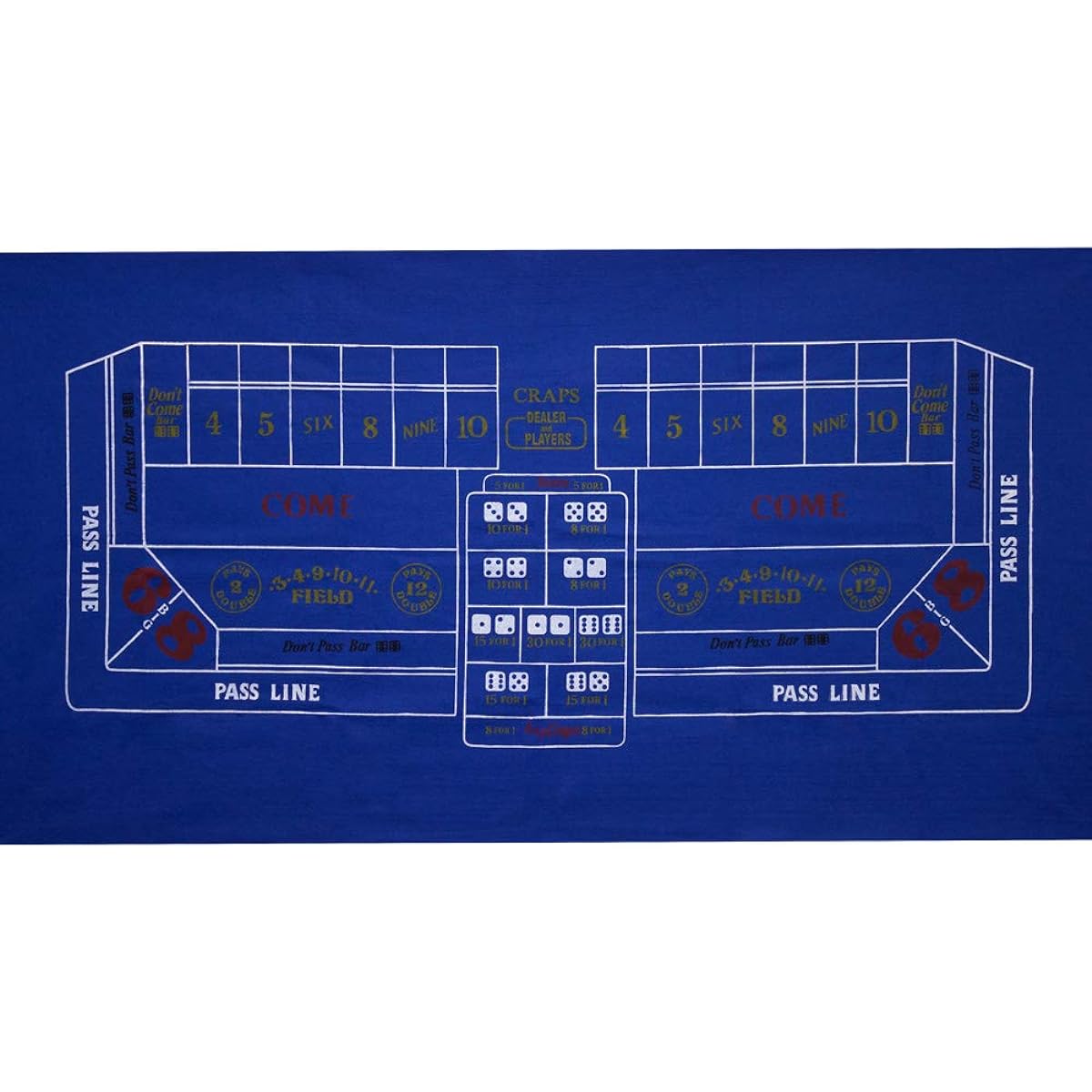 GSE Games & Sports Expert 36"x72" Casino Tabletop Felt Layout Mat (Blackjack, Craps, Roulette, Texas Hold'em, Baccarat) (Blue Craps)