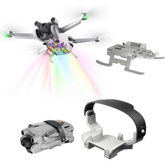 (2 in 1) LED Landing Gear Legs and Propeller Holder Strap for DJI Mini 3 PRO Glow in the Dark Lightweight Blade Stabilizer Fixture Drone Accessories Quick Release Height Extender