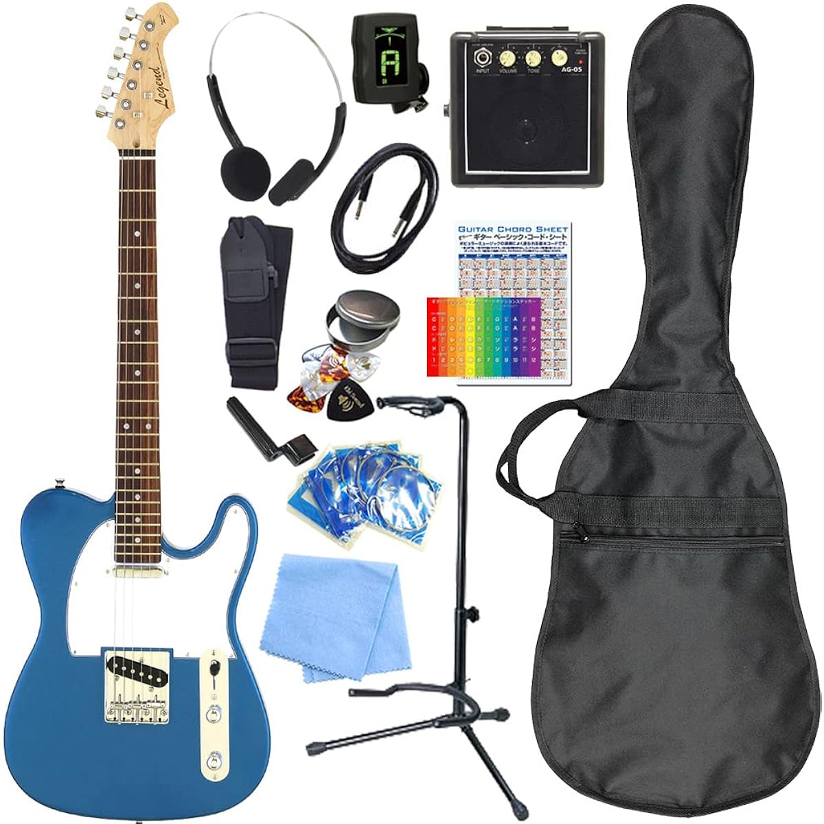 Legend LTE-Z MBL/R Electric Guitar Telecaster Type Beginner Mini Amp Included 15-Piece Set [98765]