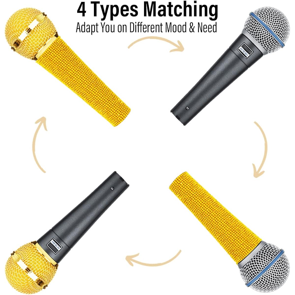 RhymKawa RS58 Gold Bling Cardioid Dynamic Vocal Wired Microphone Singing Karaoke Microphone Metal Handheld with Bling Crystal Cover