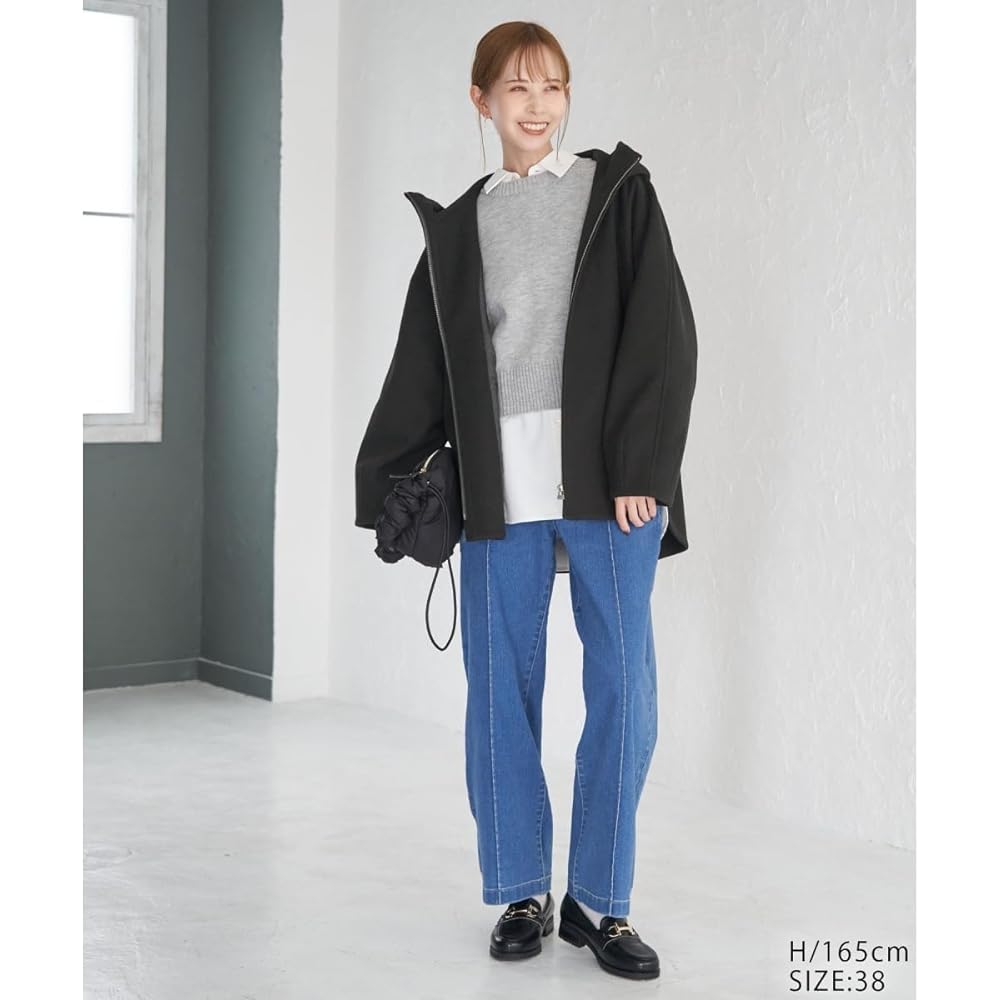 [Rope Picnic] Unknown Jersey Melton Zip Up Hoodie Women's