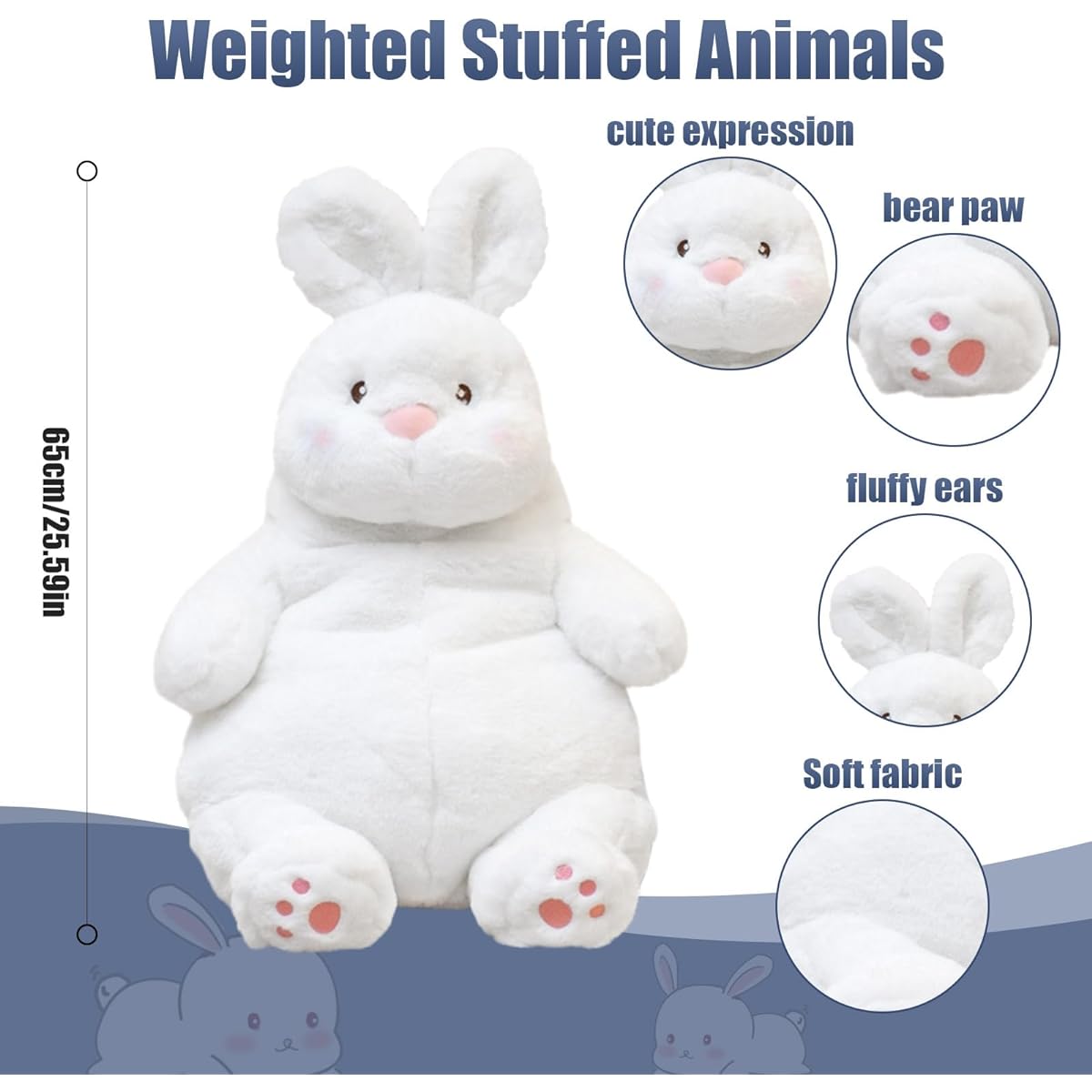MILEGI Bunny Plush Toy, Large, White, Soft (D)