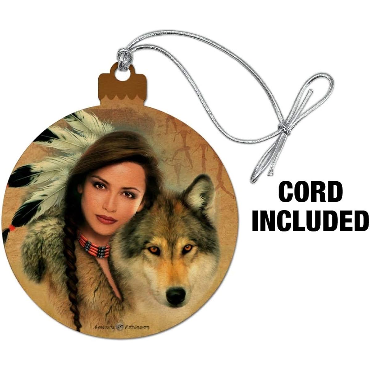 Wolf Spirit Native American Wood Christmas Tree Holiday Ornament