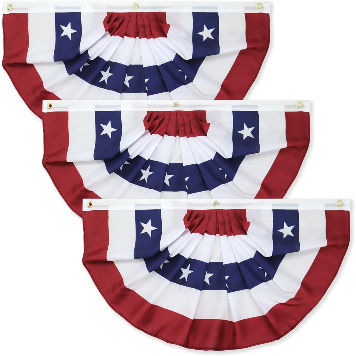 Motiloo American Pleated Fan Flag USA Patriotic Flag Half Fan Banner Decor Indoor/Outdoor (Set of 3)