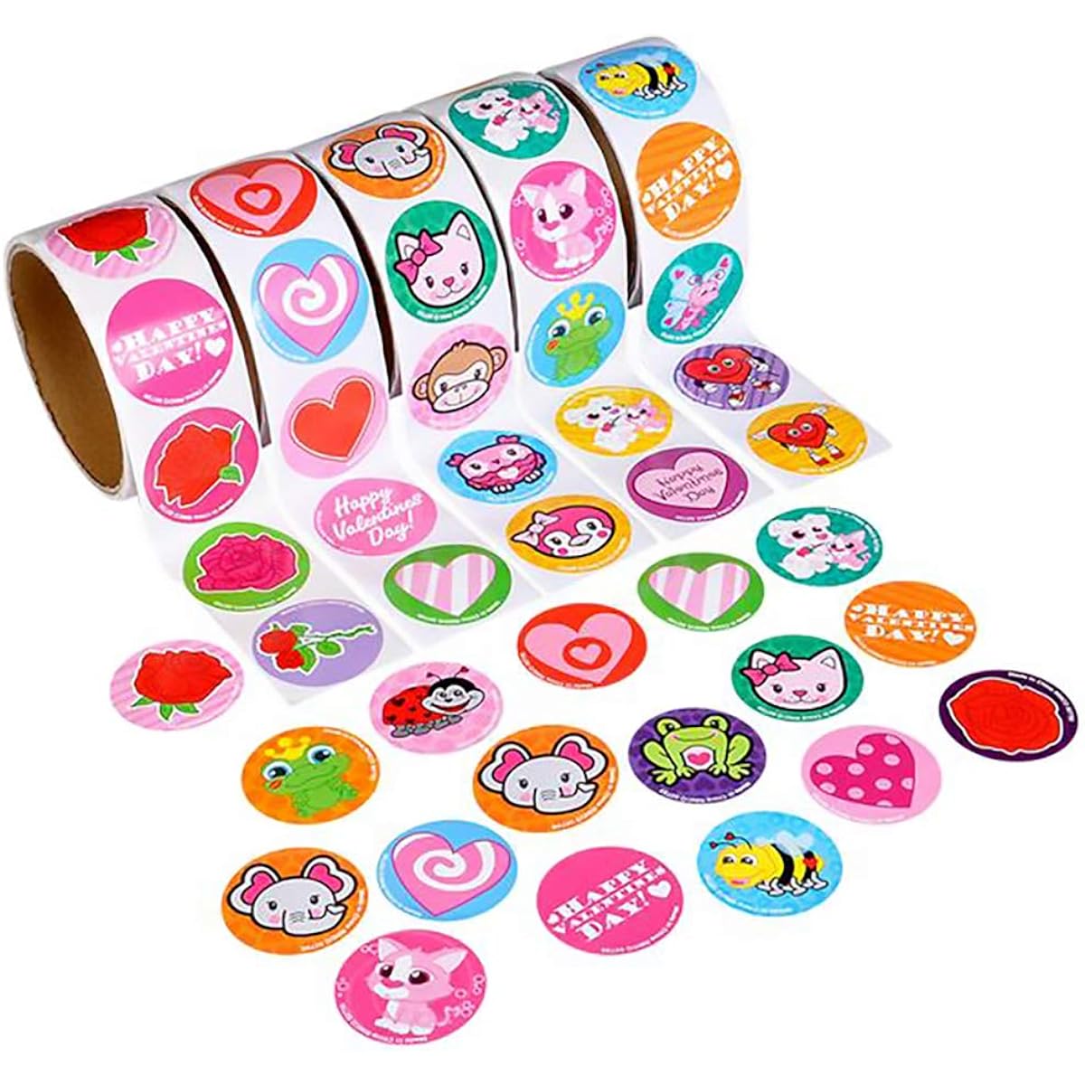 Happy Valentine Day Roll Sticker Assortment 1.5 Inch (500 Roll Count)