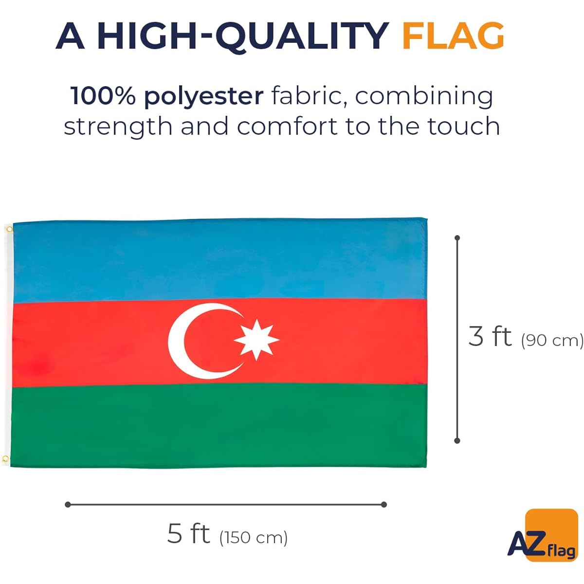 AZ Flag Azerbaijan Flag 3ft x 5ft - Azerbaijan Flag 90 x 150 cm - Banner 3x5ft Light Polyester