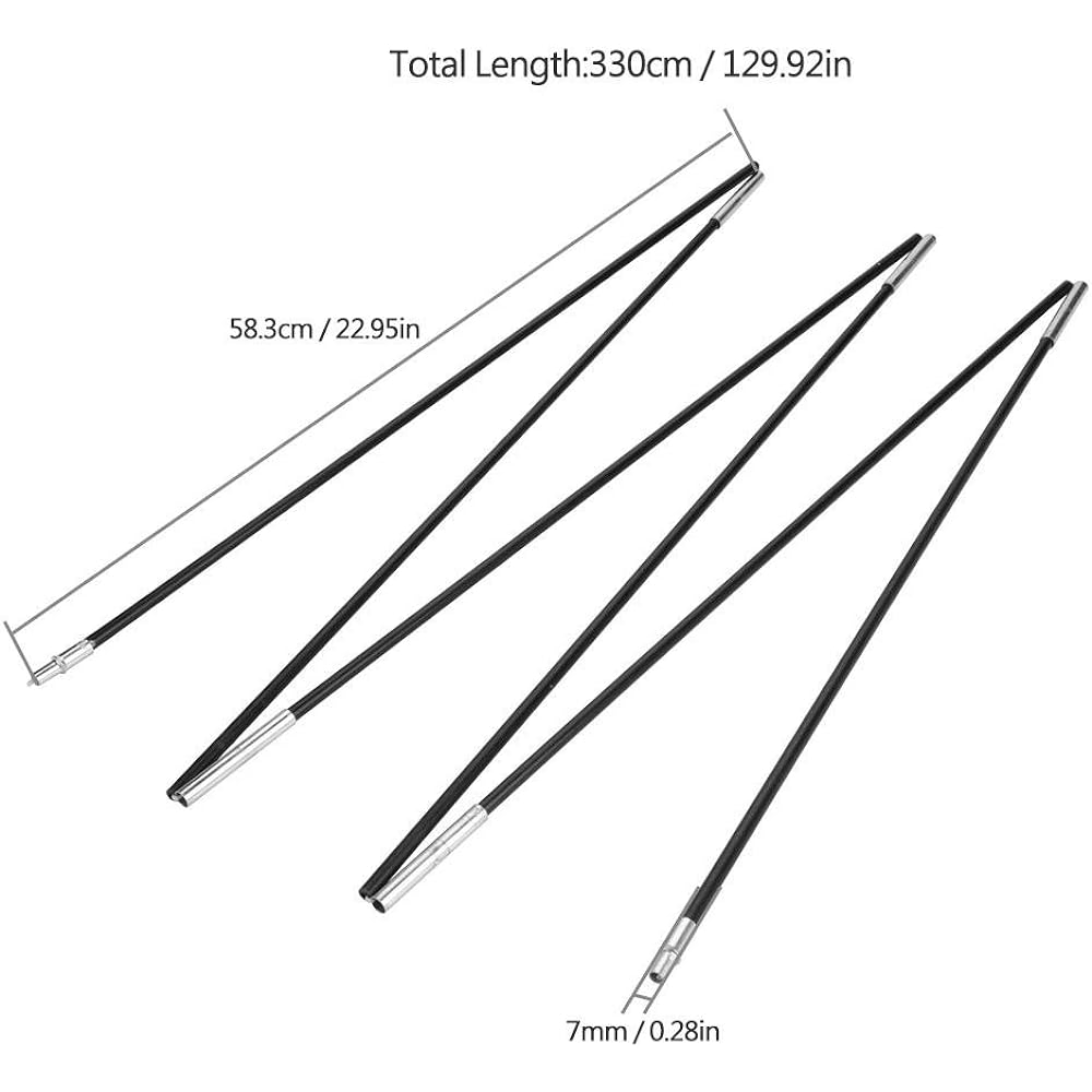Tent Pole Tent Frame Foldable Lightweight Made of Glass Fiber Elastic Rust Proof Portable Set of 2 Replacement Camping Equipment Hiking Outdoor
