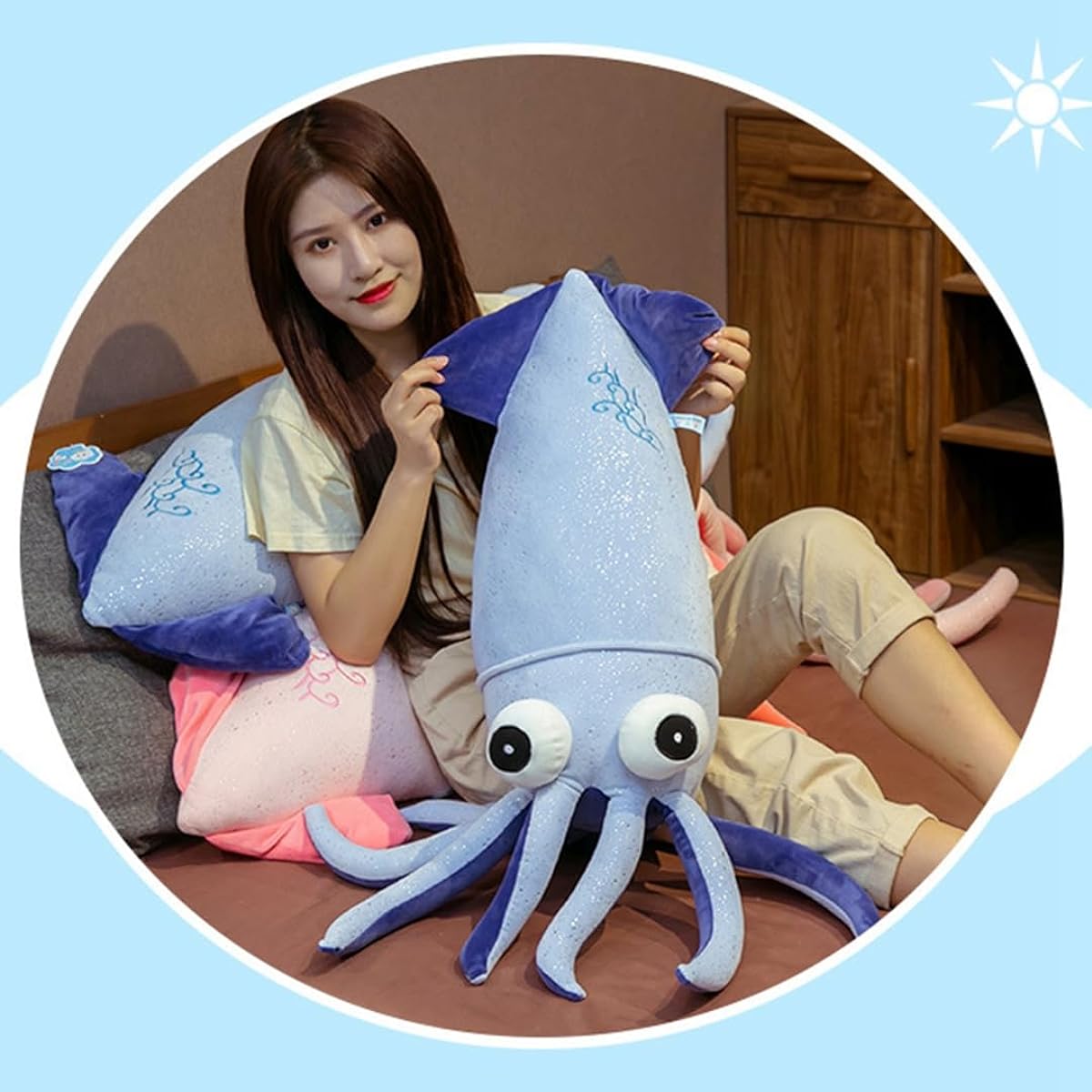Squid stuffed animal, squid, sewn, hug pillow, looks just like the real thing, comfortable, miscellaneous goods, ornament, hug pillow, sleeping together, 110cm, gift, extra large, Christmas, present, soothing toy, goods, interior, doll, bull, cute