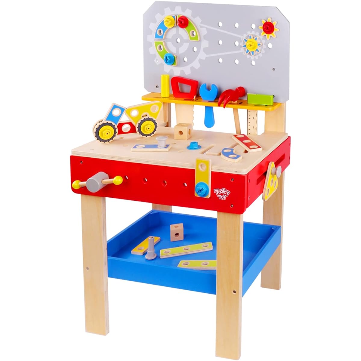TOOKYLAND Wooden Builder Workbench Playset - 48 Pieces - Includes Child Size Tools and Hardware - Toys for Kids Ages 3 and Up