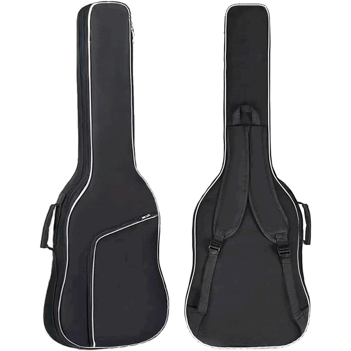 GIGKOUKI Bass Guitar Bag Gig Bag 0.35 Inch Backpack Padded Soft Case Padded Black Electric Bass Case with Back Hanger Loop and Neck Strap, Black///White, Classic