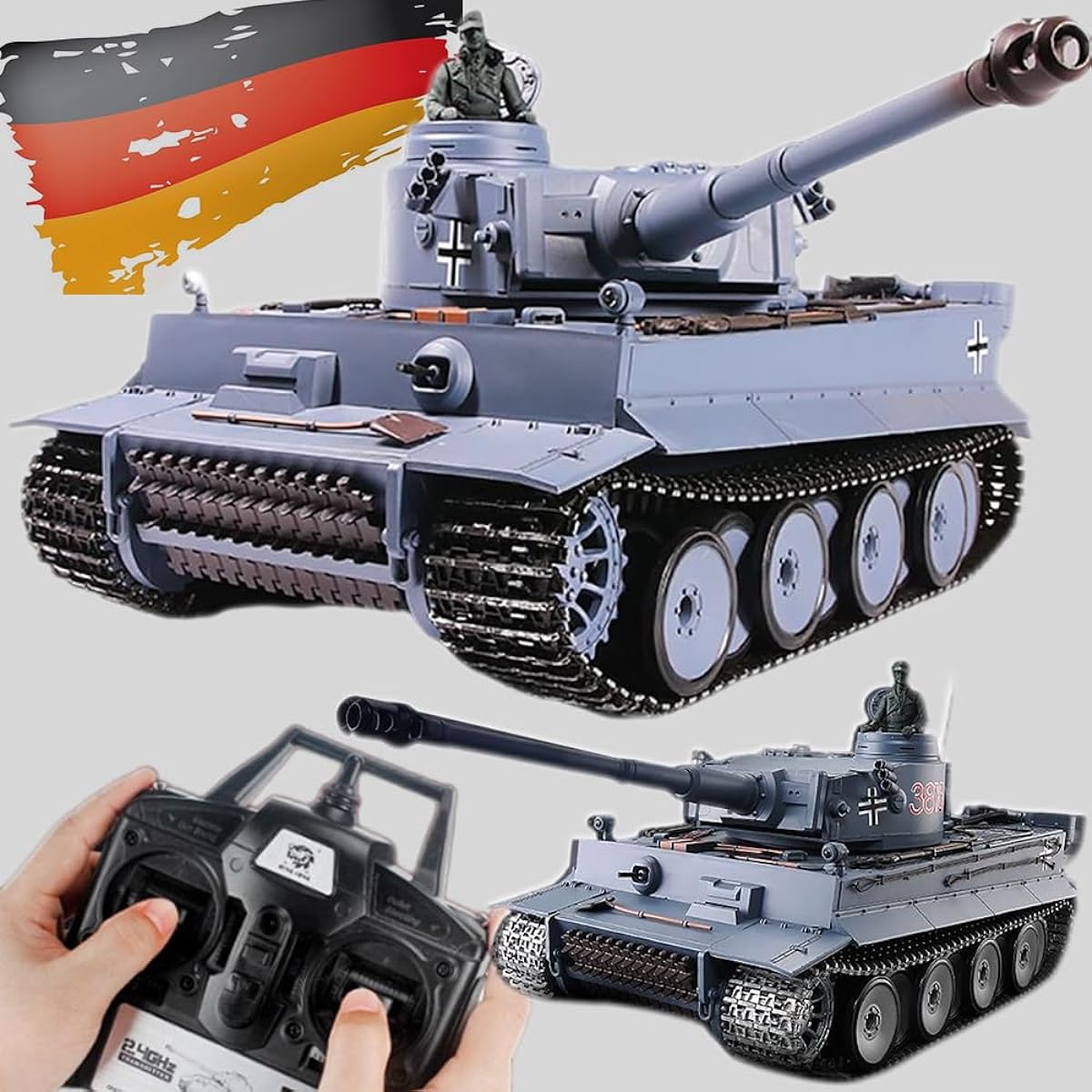 3818 RC Tank Heavy Rotor Tactical Vehicle Model German Equipment 1/16 Scale Metal Steel Wave Box Track Ammo Smoke Sound Tactical System Kids Adult Collection RC Gift (Professional)