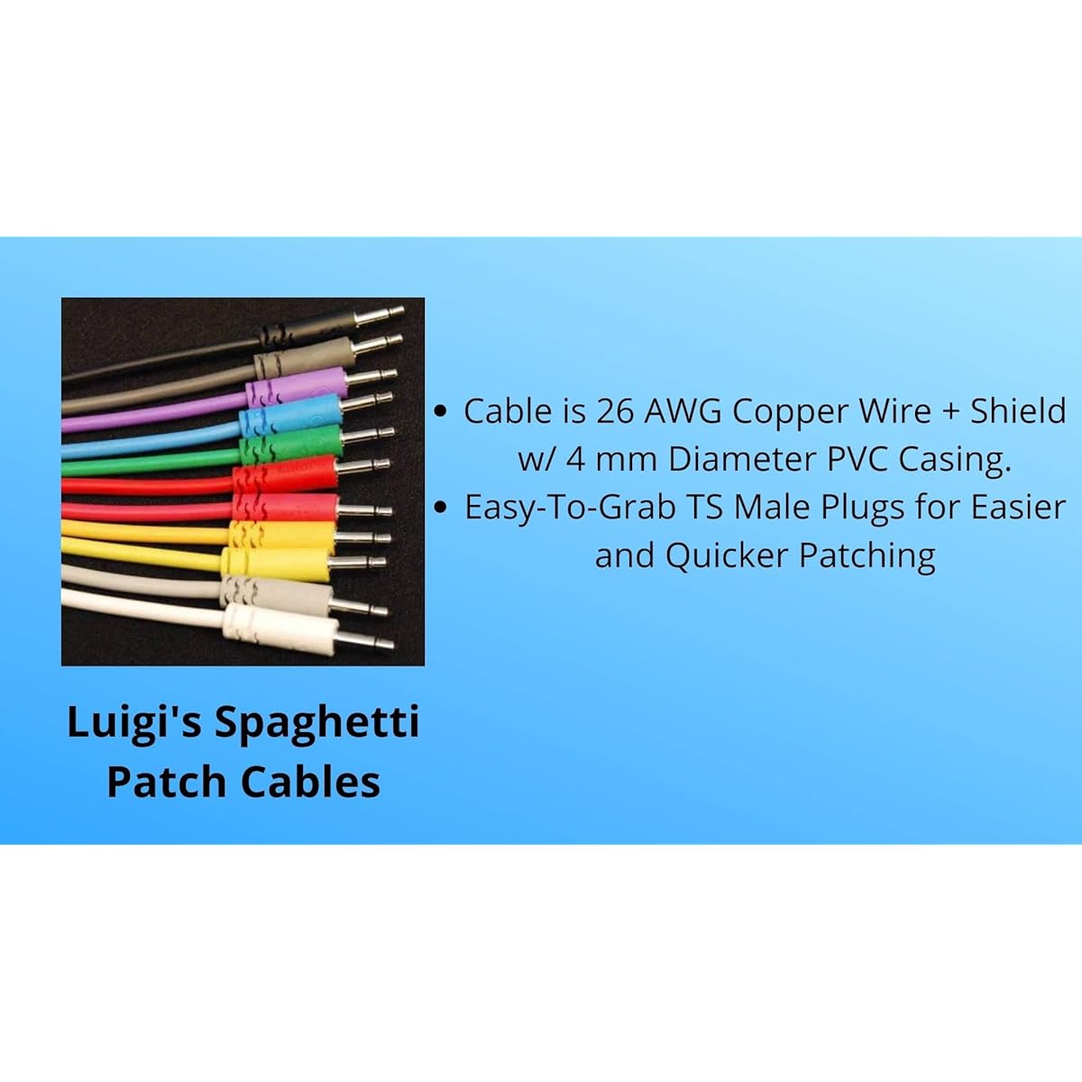 Starving Students Music Supplies Luigis Modular Supplies Spaghetti Eurorack Patch Cables - 5 Purple Cables, 6 Pieces (15cm)