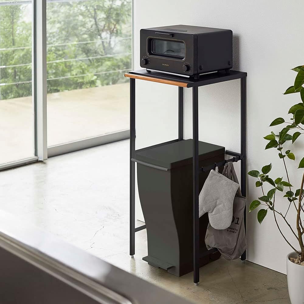 Yamazaki Jitsugyo 5327 Telescopic Trash Top Rack Black Approx. W42.5~76XD42.5XH90cm Tower Kitchen Rack with Hook
