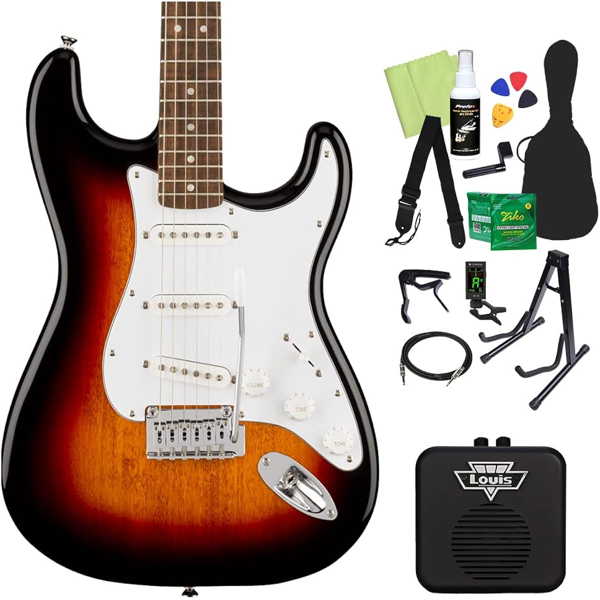 Squier by Fender Affinity Series Stratocaster Laurel Fingerboard White Pickguard 3-Color Sunburst Electric Guitar Beginner 14-piece Set [With Mini Amp] Stratocaster Squier/Squier