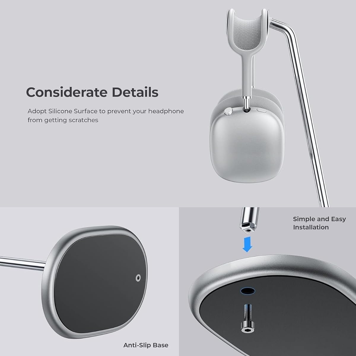 BENKS Headphone Stand Airpods Max Stand Desktop Headset Holder Gaming Headset Accessories Desk Earphone Stand for AirPods Max/Beats/Bose/Sony/Senheiser (White Headphone Stand)