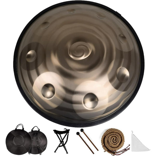 432Hz/440Hz Handpan Drum Steel Drum D Minor 9 Notes 58cm Handpan Drum with Soft Handpan Case Sturdy Stand Mallet Golden Helix (Size: 440Hz)