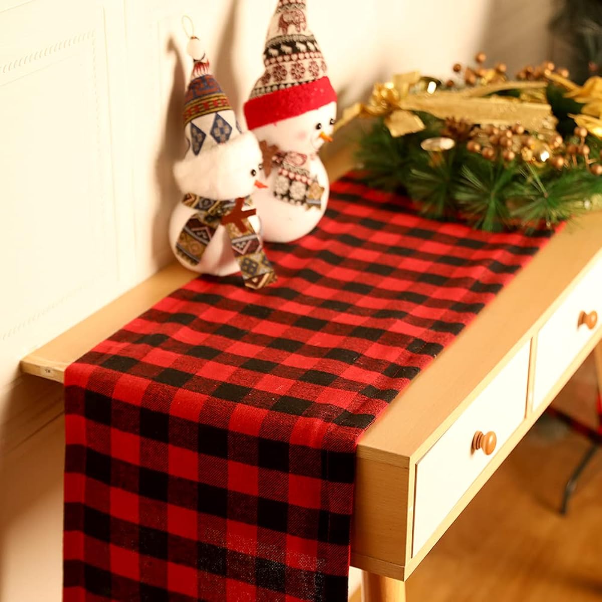 Uthem Christmas Table Runner 12 x 108 Inch Black Red Buffalo Check Plaid for Family Christmas Holiday Table Xmas Dinner Party Table Decoration