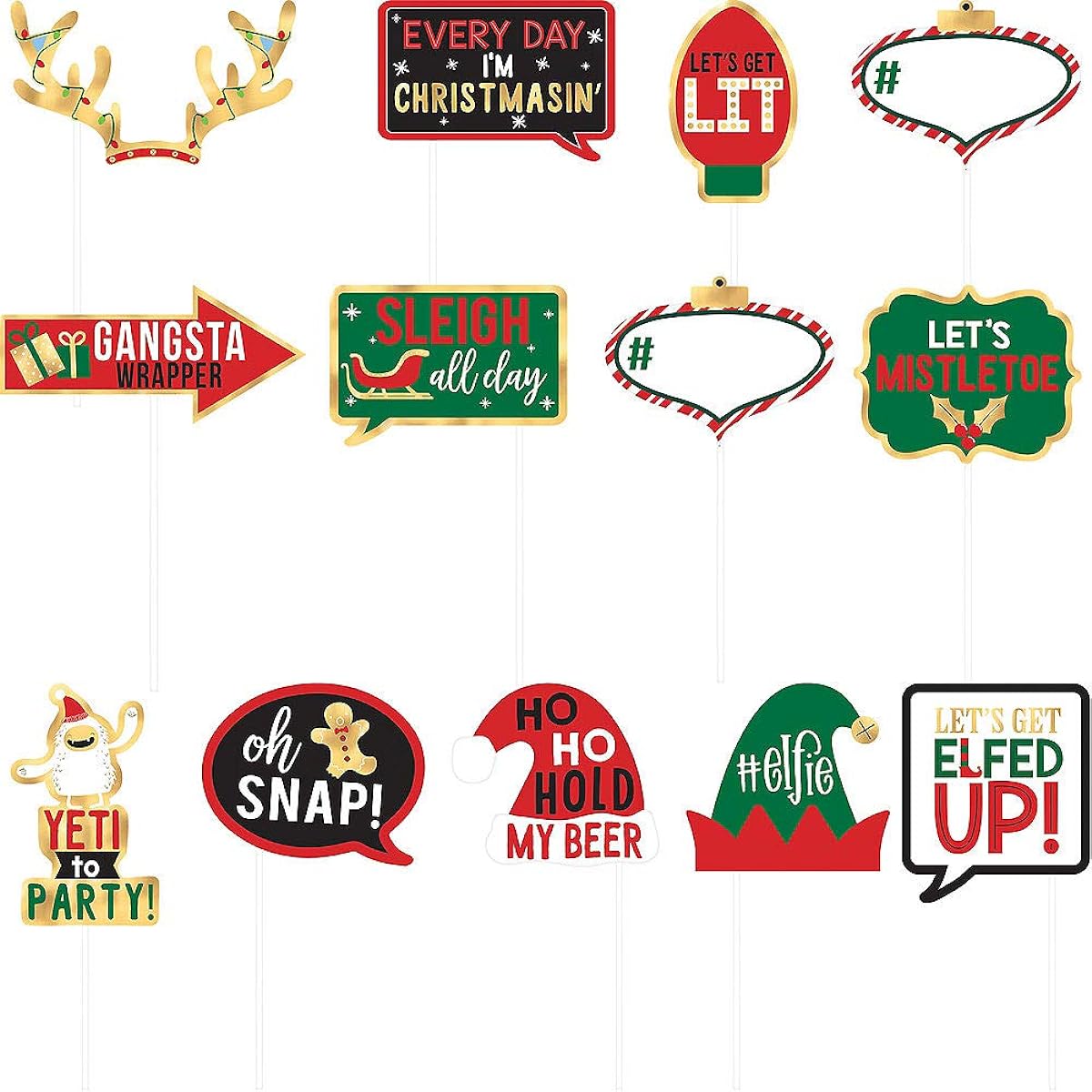 amscan Christmas Photo Props with Fun Word Signs (13 Pieces) - 1 Pack