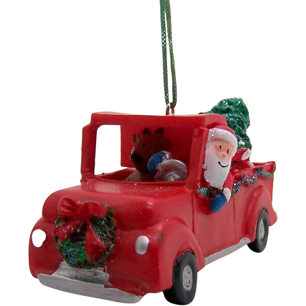 Santa in a Red Truck Christmas Ornament Festive Design Holiday Decoration 1.75"