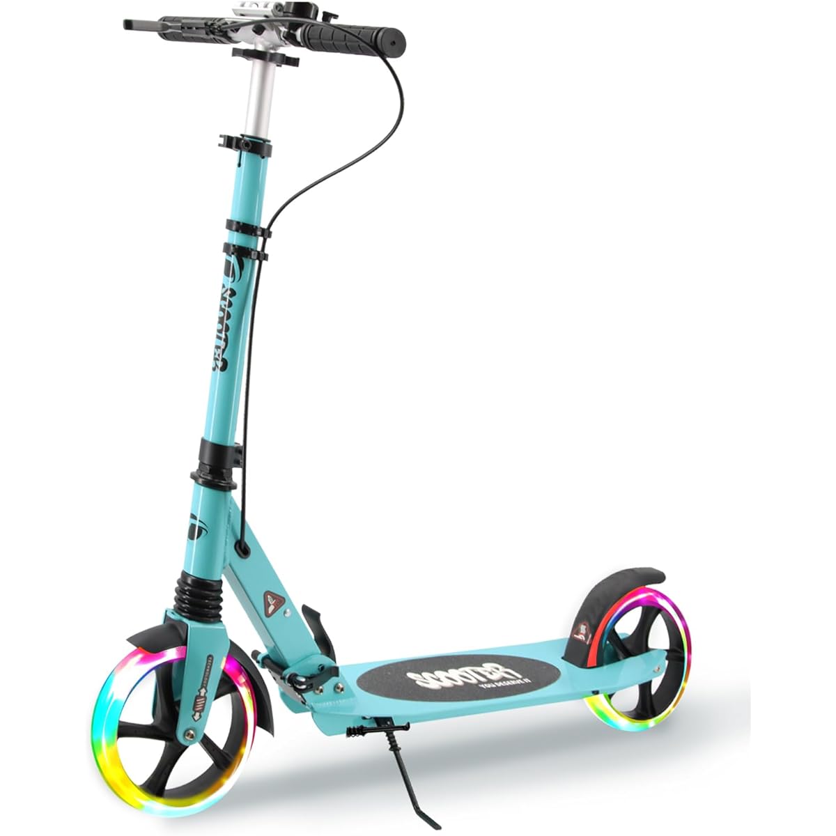 Hyiatyo Kickboard for Kids/Adults with LED Light-Up Wheels & Hand Brake, Foldable and Height Adjustable Kids Scooter