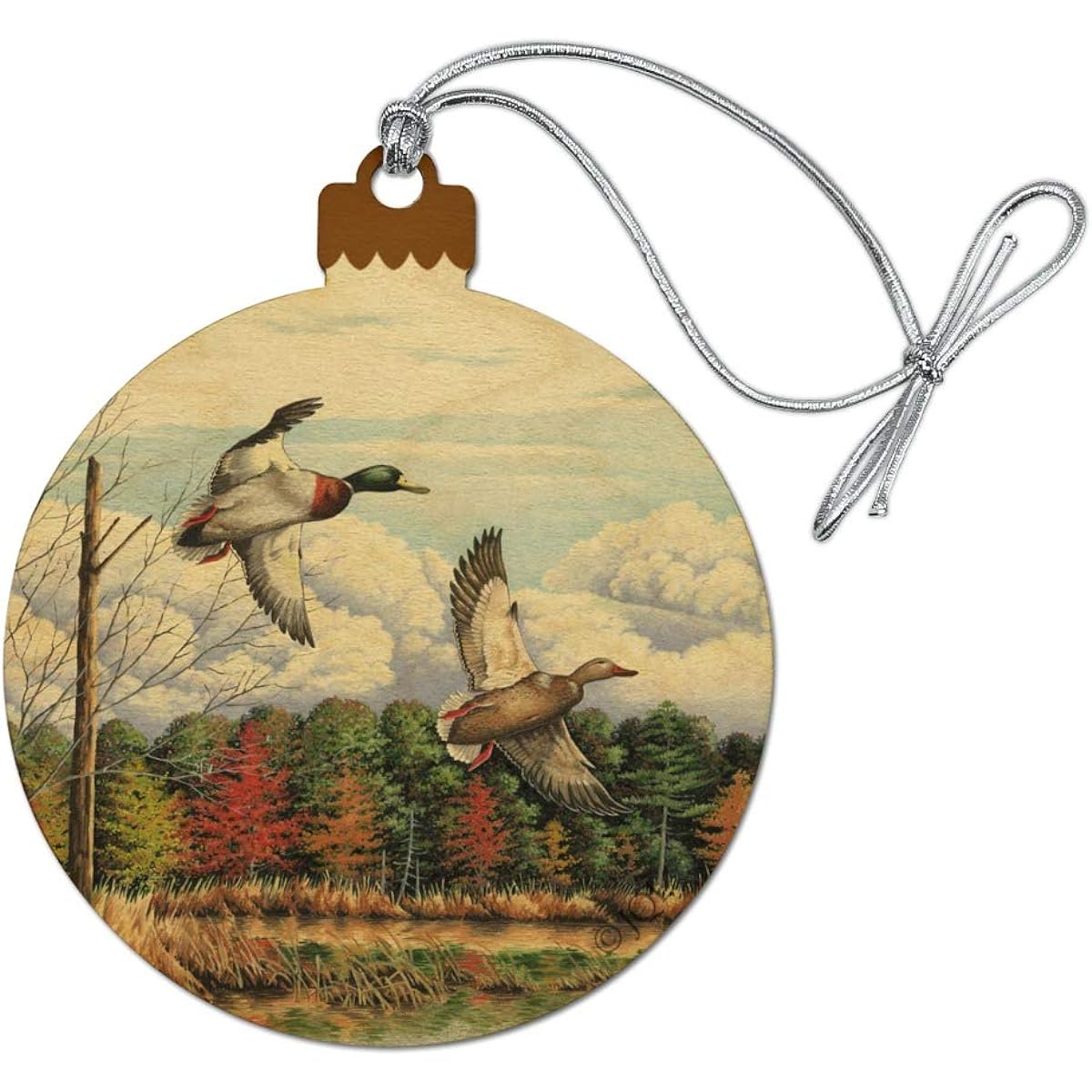 Mallard Ducks Flying Hunting Wood Christmas Tree Holiday Ornament
