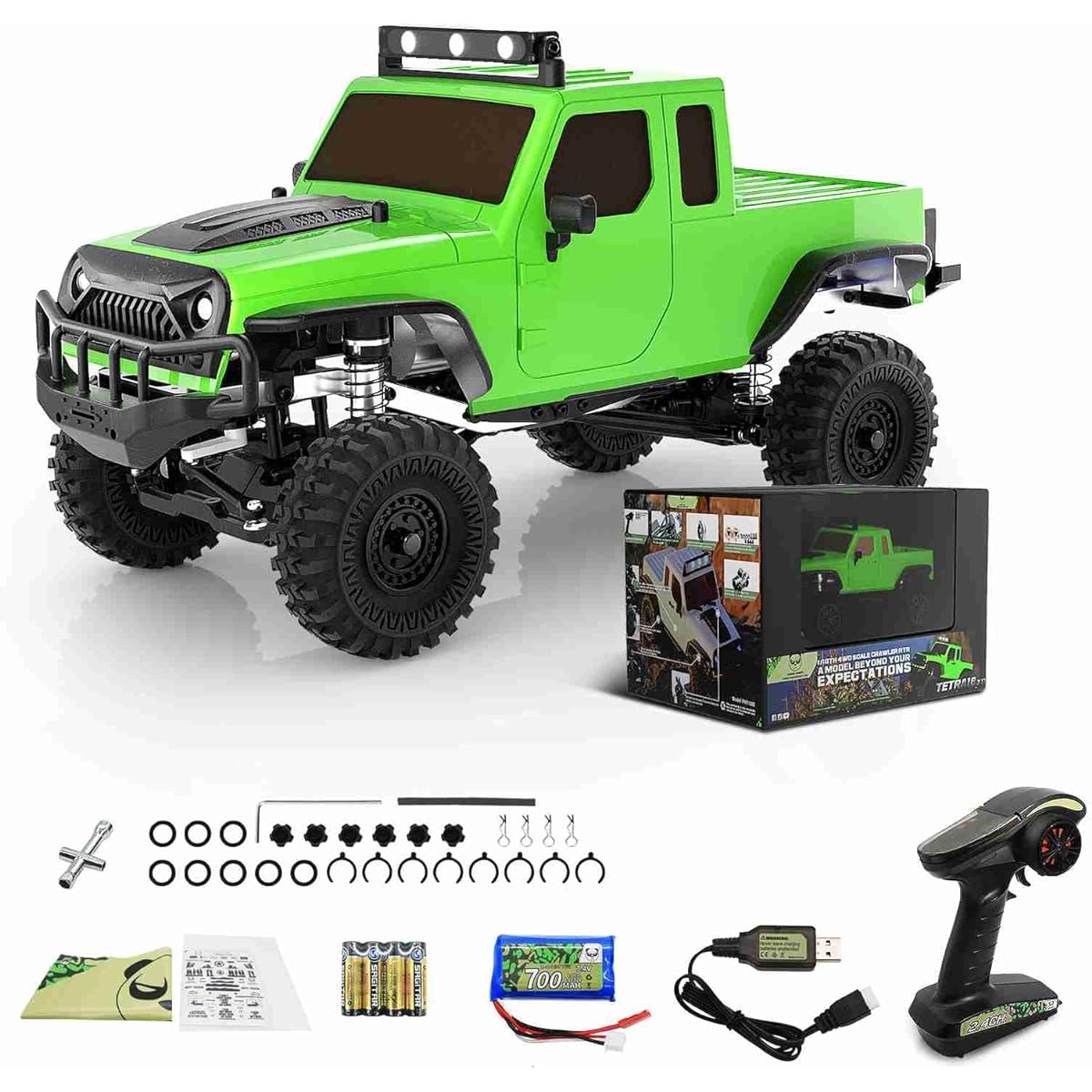 PANDA HOBBY RC Rock Crawler 4x4 RC Crawler 1/18 4WD Off-Road RC Car RTR Remote Control Car for Adults 1:18 Scale RC Truck Cruiser Vehicle Waterproof All Terrain Hobby RC Model Car Tetra18 X1T Green