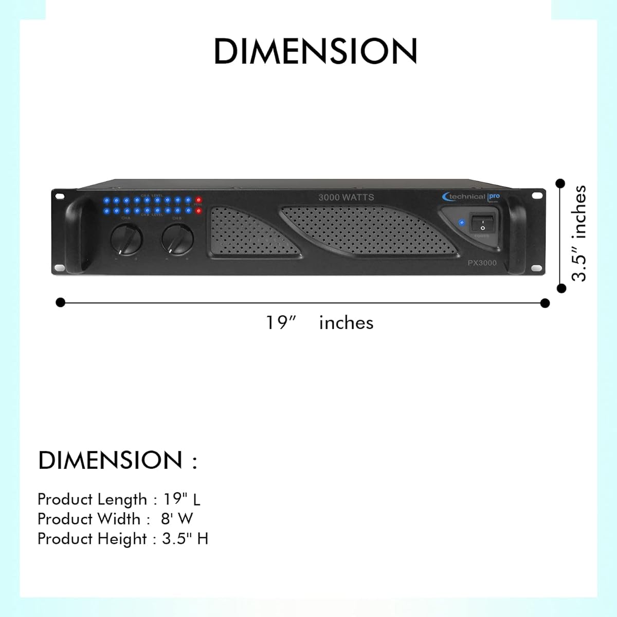 Technical Pro Professional 3000 Watt 2U 2 Channel DJ Power Amplifier with Dual Cooling Speed Fans and Integrated Power Stabilizer