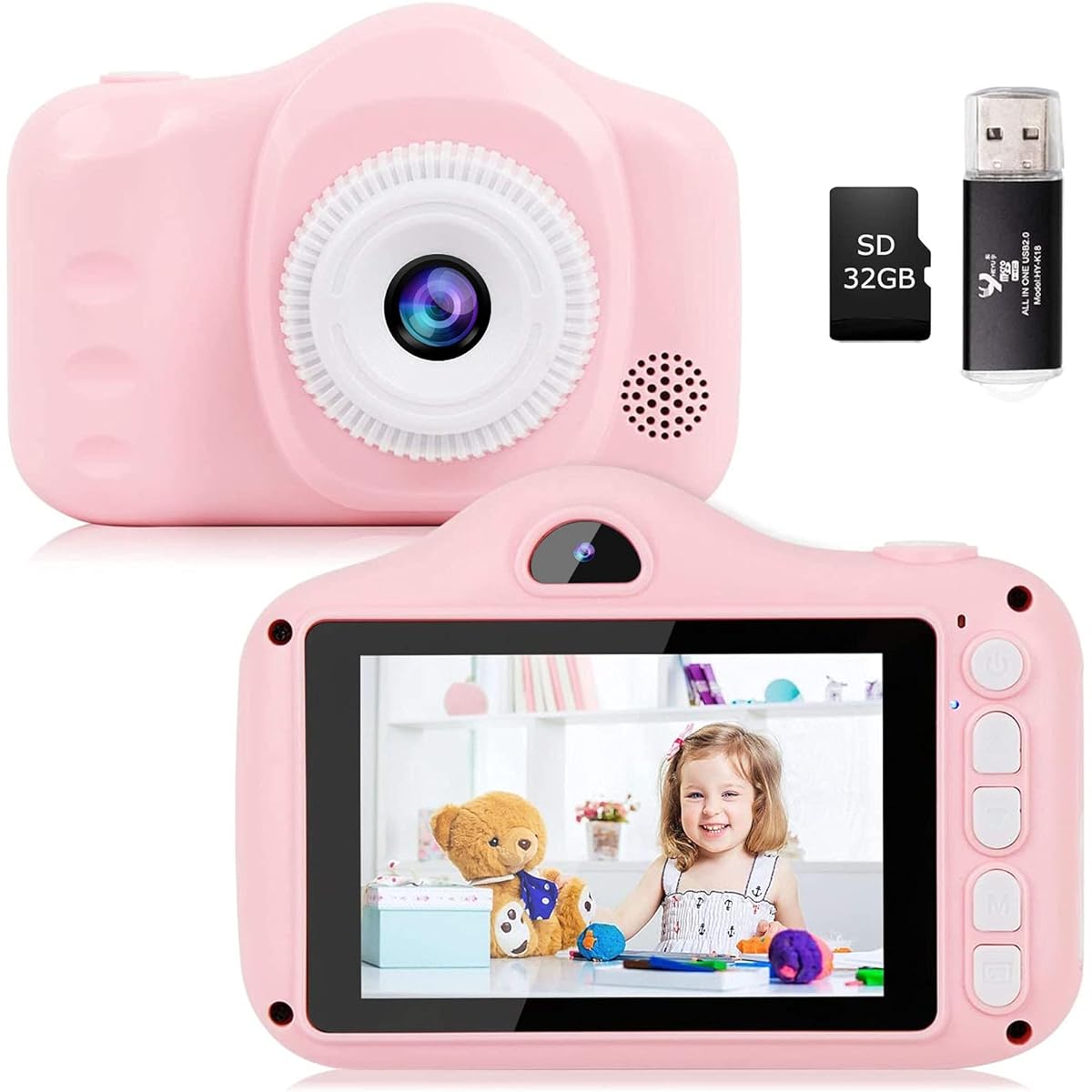 seanme Kids Digital Camera for Boys & Girls - 3.5 Inch Selfie Camera for 3-12 Years Old, 1080P FHD Rechargeable Kids Video Camera Christmas New Year Gift - 32G SD Card Included (Pink)