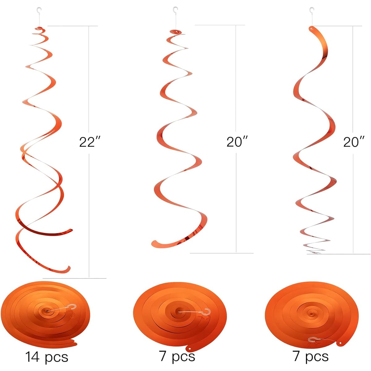 WEVEN 28 Pack Orange Party Hanging Swirl Decorative Plastic Streamers for Ceiling