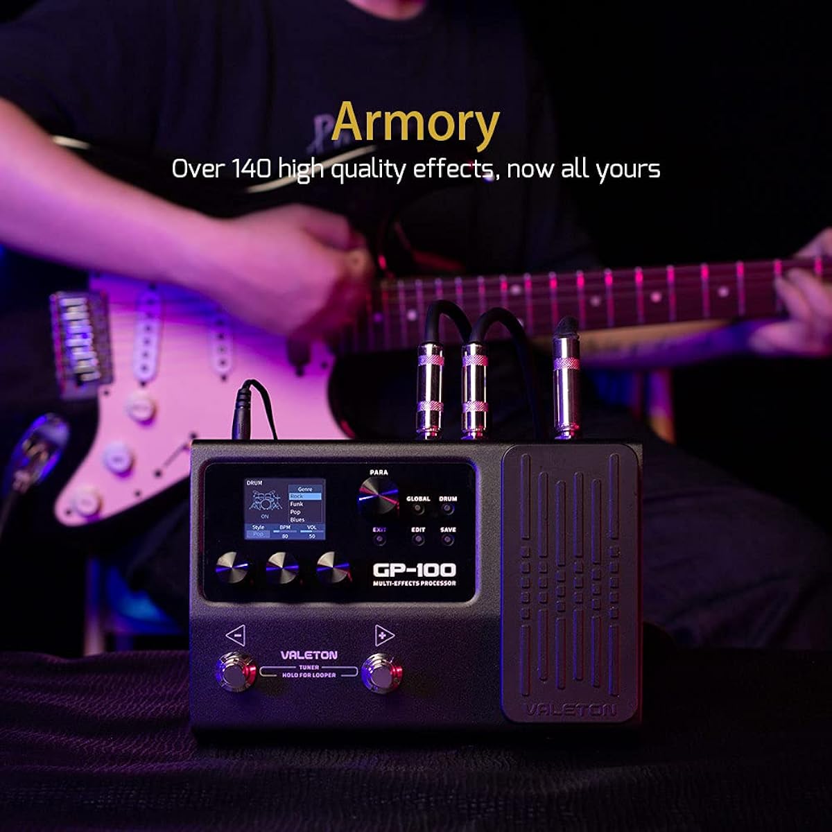 Valeton GP-100 Guitar Bass Amp Modeling IR Cabinet Simulation Multi-Language Multi-Effect Expression Pedal Stereo OTG USB Audio Interface (Black)