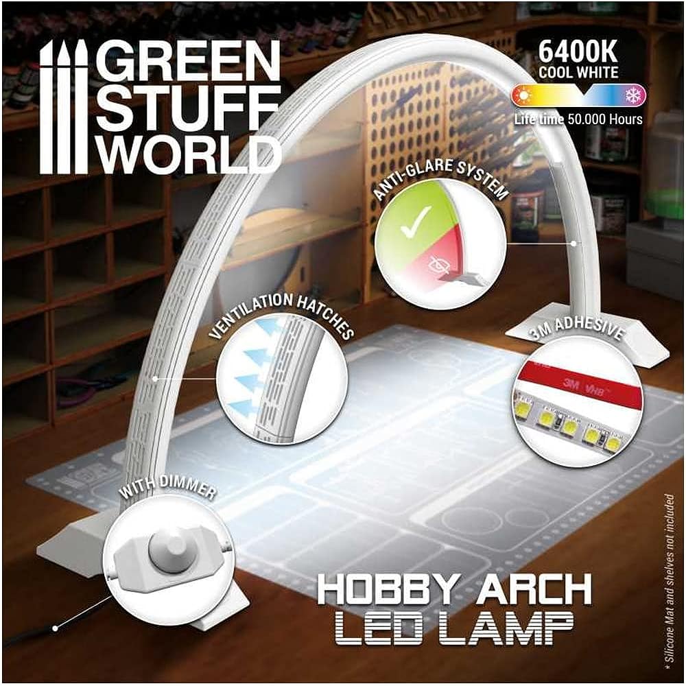 Green Stuff World Arched LED Desk Light Set Fade White Hobby Desk Light GSWD-11061