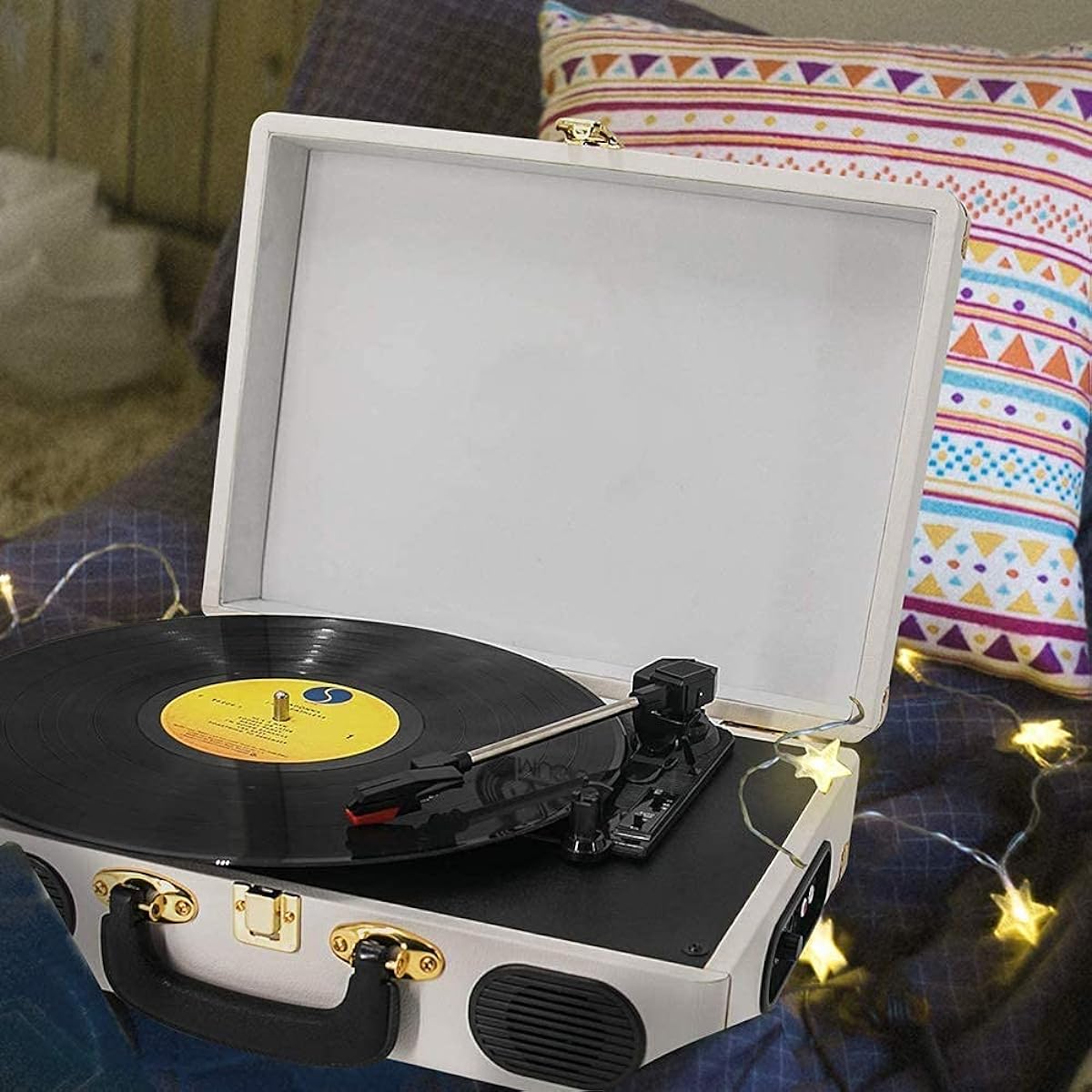 Record Player, ON Vinyl Turntable with 2 Built-in Speakers, 3 Speed Portable Vinyl LP Player, RCA Output, AUX Input, Headphone Jack Recorder
