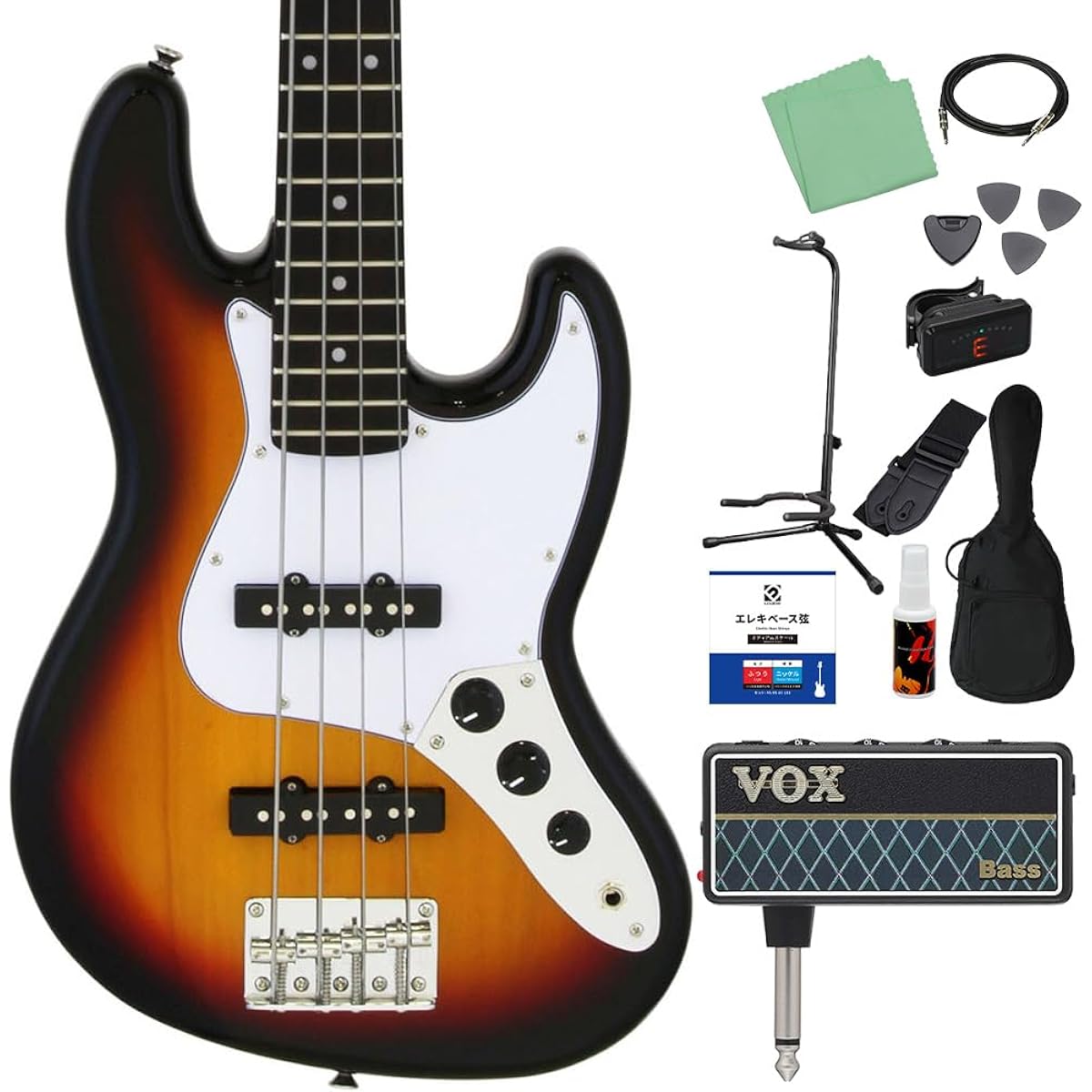 LEGEND LJB-MINI 3 Tone Sunburst Bass Beginner 12-piece Set [with amPlug] Mini Size Legend