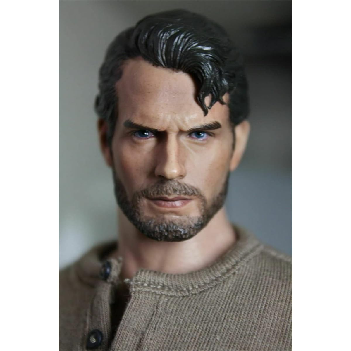 1/6 Scale Male Head Sculpture, European Strong Man Henry Cavill Head Carving for 12 Inch Soldier Action Figure Body Collection (D)